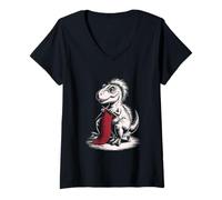 Mujer T-Rex Dino Tejer una bufanda Novedad Humor Camiseta Cuello V