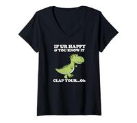 Mujer T Rex Happy Clap Your Hands - Camiseta Divertida de Dinosaurio Camiseta Cuello V