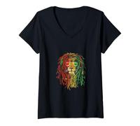 Mujer T-Shirt Vintage Reggae Jamaica Rastafari Lion Camiseta Cuello V