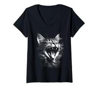 Mujer Tabby Cat Grunge Estética Felino Animal Urbano 90 Gótico Camiseta Cuello V