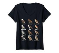 Mujer Tabla de Especies de Aves Rapaces Rapaces Camiseta Cuello V