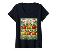 Mujer Tabla de Frutas Heritage Apples Vintage Orchard Camiseta Cuello V