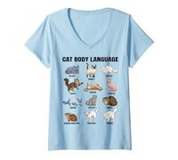 Mujer Tabla de lenguaje Corporal de Gatos para niños: Lindos Gatos educativos Camiseta Cuello V