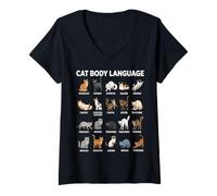 Mujer Tabla de lenguaje Corporal de Gatos para niños: Lindos Gatos educativos Camiseta Cuello V