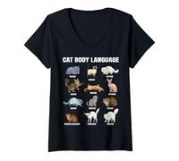 Mujer Tabla de lenguaje Corporal de Gatos para niños: Lindos Gatos educativos Camiseta Cuello V