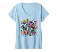 Mujer Tabla de Surf Graffiti Pop-Art Comic Book Splash Camiseta Cuello V