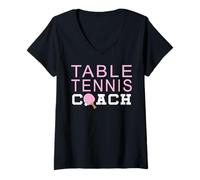 Mujer Table Tennis Coach Ping Pong Tenis de Mesa Camiseta Cuello V