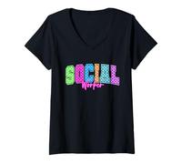 Mujer Tablero de ajedrez colorido del arco iris del trabajador social para la escuela Camiseta Cuello V
