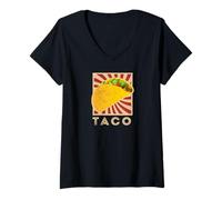 Mujer Taco Gráfico Hilarante y Divertido Fondo Japonés Camiseta Cuello V