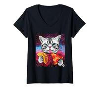Mujer Taco Pizza Cat Camiseta Cuello V