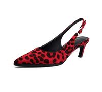 Mujer Tacón De Gatito Zapatos De Vestir Punta Puntiaguda Slingback Sandalias De Verano De Gamuza Sintética Sin Cordones Zapatos De Fiesta De Graduación con Hebilla,Rojo,37.5 EU