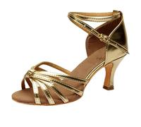 Mujer Tacones Altos Sandalias de Baile Latino Con Decoración Nudo Suela Deslizante Cómodos Zapatos De Noche Con Tacón Medio Para Ocasiones Interiores, dorado, 38 EU