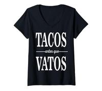 Mujer Tacos Antes Que Vatos Camiseta Cuello V