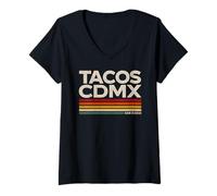Mujer Tacos CDMX México Vintage Street Food Design Camiseta Cuello V