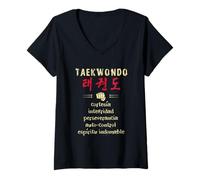 Mujer Taekwondo 5 principios, artes marciales WT / ITF Camiseta Cuello V