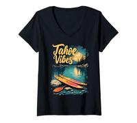 Mujer Tahoe Vibes Lake Tahoe Reflexión escénica Camiseta Cuello V