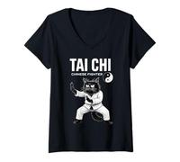 Mujer Tai Chi Artes Marciales Gato Yin Yang Mainecoon Funny Cats Camiseta Cuello V
