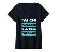 Mujer Tai Chi Caminar Práctica Diaria Terapia Humor Camiseta Cuello V