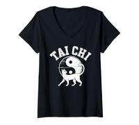 Mujer Tai Chi Cat Yin Yang Símbolo La Vida Sucede El Tai Chi Ayuda Camiseta Cuello V