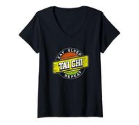 Mujer Tai Chi con diseño de Insignia repetida de Eat Sleep Camiseta Cuello V