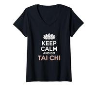 Mujer Tai Chi Cuerpo Mente Bienestar Meditación Mantener la Calma Espiritual Camiseta Cuello V