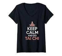 Mujer Tai Chi Cuerpo Mente Bienestar Meditación Mantener la Calma y Hacer Camiseta Cuello V