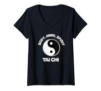 Mujer Tai Chi Cuerpo Mente Bienestar Meditación Ying Yang Espiritual Camiseta Cuello V