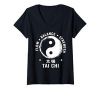 Mujer Tai Chi Flujo Equilibrio Fuerza Yin Yang Artes Marciales Camiseta Cuello V