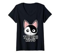 Mujer Tai Chi Kitty con Gato para Hombres y Mujeres - Tai Chi Camiseta Cuello V