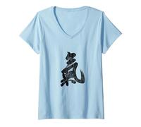 Mujer Tai Chi Qi Gong Aliento Meditación Chi Energía Caligrafía Camiseta Cuello V