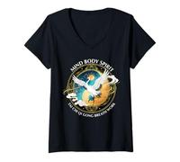 Mujer Tai Chi Qi Gong Meditación Grulla Pájaro Mente Cuerpo Espíritu Camiseta Cuello V