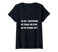 Mujer Tai Chi strike is slow, patience NOT. Funny Vintage Yin Yang Camiseta Cuello V