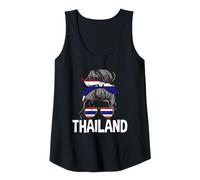 Mujer Tailandia Chica Cabello desordenado Bandera tailandesa Orgulloso Moño Tailandés Mujeres Camiseta sin Mangas
