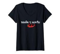 Mujer Tailandia Hacer mi Comida Picante Letras tailandesas Camiseta Cuello V