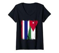 Mujer Tailandia Jordania Media Bandera Tailandés Raíces Jordanas Camiseta Cuello V