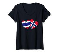 Mujer Tailandia, Noruega, bandera, corazones, tailandés, patrimonio noruego Camiseta Cuello V
