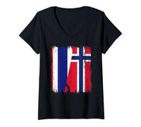 Mujer Tailandia Noruega Media bandera tailandesa ascendencia noruega Camiseta Cuello V