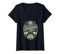 Mujer Tailandia Vacaciones Elefantes tailandeses Phuket Bangkok Chiang MAI Camiseta Cuello V