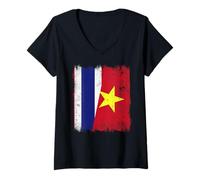 Mujer Tailandia Vietnam Media Bandera Tailandesa Vietnamita Historia Camiseta Cuello V