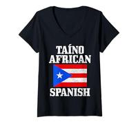 Mujer Taino Bandera Africana Española Puerto Rico Taina Boricua Boriken Camiseta Cuello V
