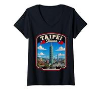 Mujer Taipei Taiwán Vacaciones a Taipei Viaje Familiar Coincidencia Camiseta Cuello V