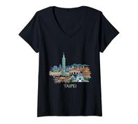 Mujer Taipei Taiwán Viaje Souvenir City Landmark Gift Camiseta Cuello V