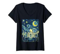 Mujer Taj Mahal India Noche Estrellada Historia del Arte Presente Camiseta Cuello V