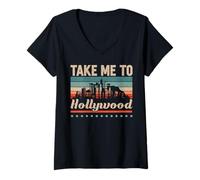 Mujer Take Me To Hollywood America USA Vacaciones Película Viajes Camiseta Cuello V