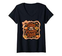 Mujer Take Me To The Pumpkin Patch Otoño Amante de la Temporada de otoño Camiseta Cuello V