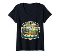 Mujer Take Only Memories Leave Only Footprints Senderismo Camping Broma Camiseta Cuello V