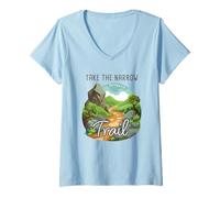 Mujer Take The Narrow Trail - Matthew 7:14 Christian Faith Camping Camiseta Cuello V