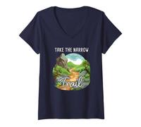 Mujer Take The Narrow Trail - Matthew 7:14 Christian Faith Camping Camiseta Cuello V