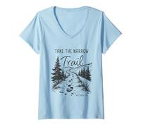 Mujer Take The Narrow Trail - Matthew 7:14 Christian Faith Camping Camiseta Cuello V