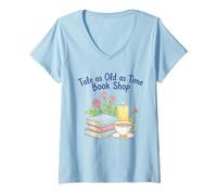 Mujer Tale As Old As Time Floral Bookshop Romántico Camiseta Cuello V